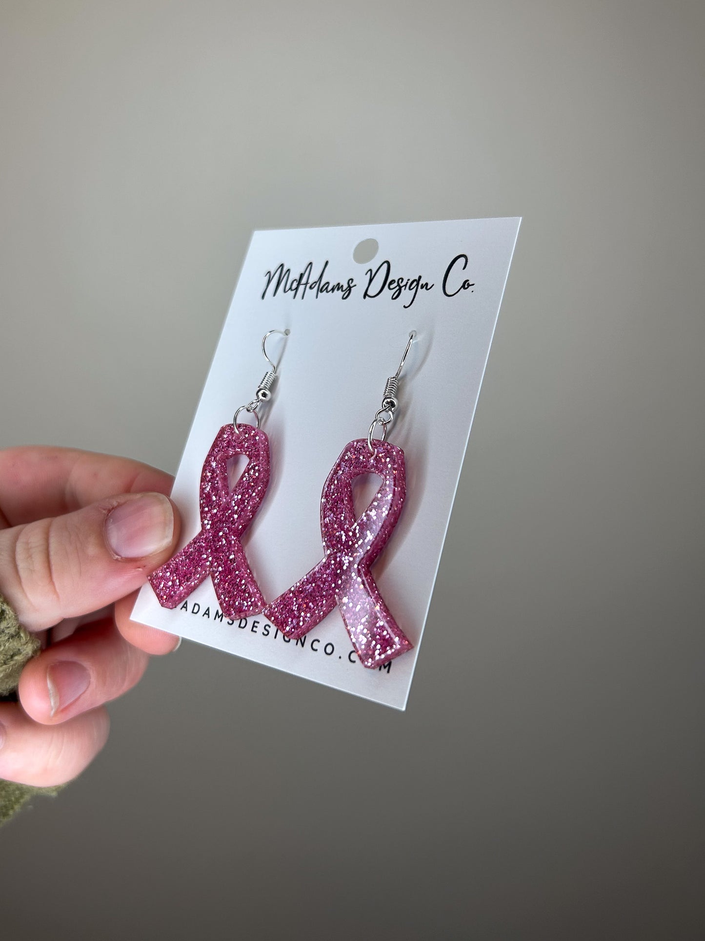 Glitter Breast Cancer Ribbon Acrylic Earrings