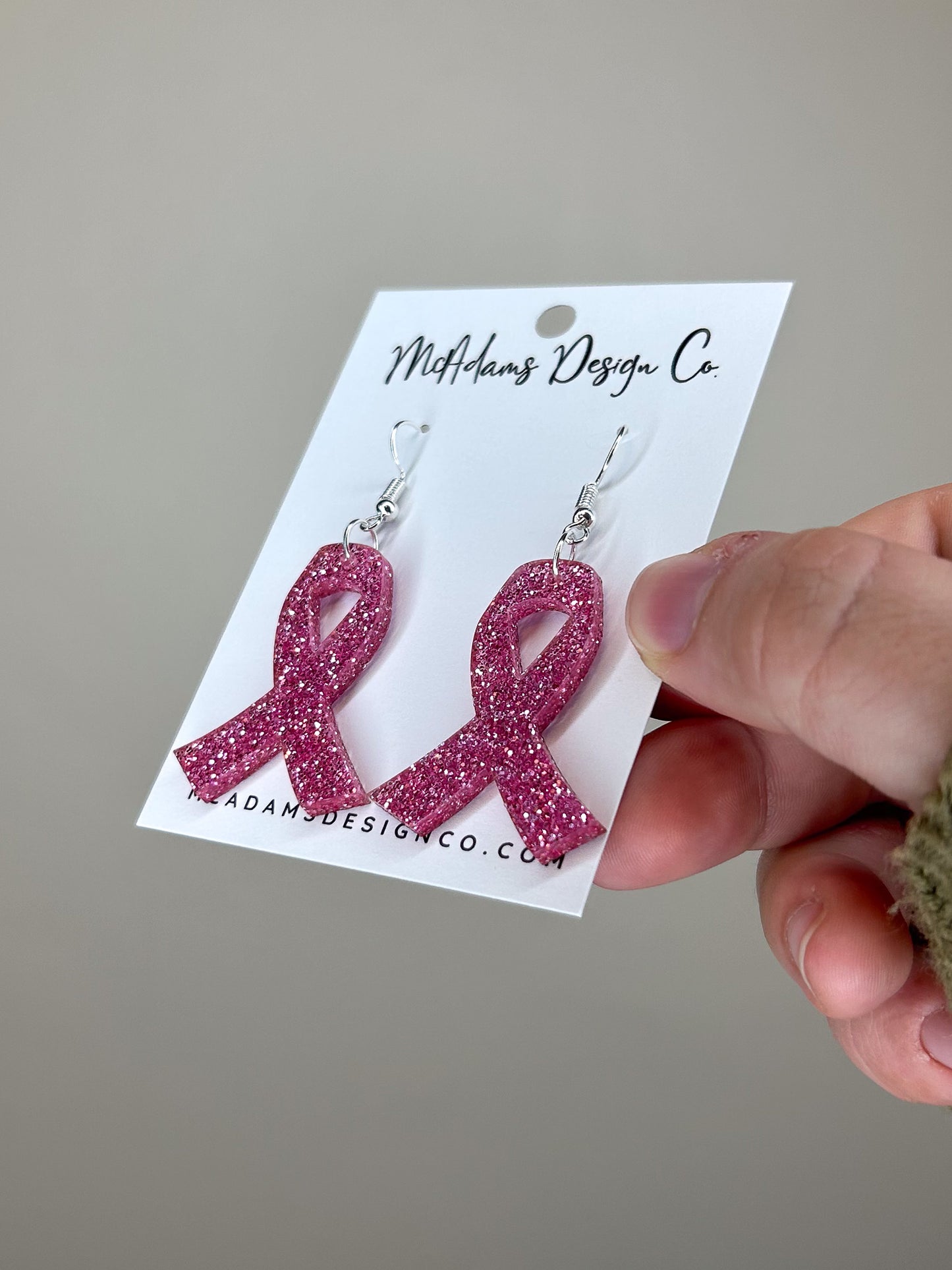 Glitter Breast Cancer Ribbon Acrylic Earrings