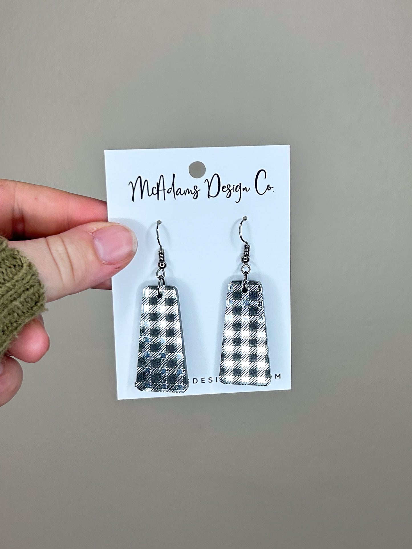 Silver Mirror Buffalo Plaid Acrylic Earrings