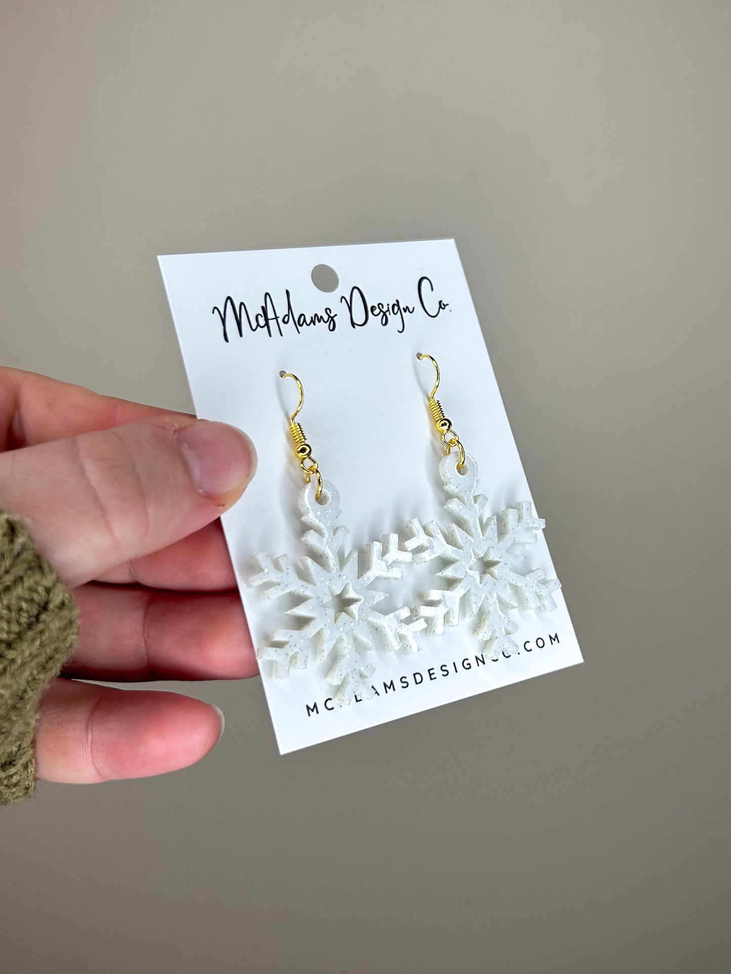 White Glitter Snowflake Acrylic Earrings