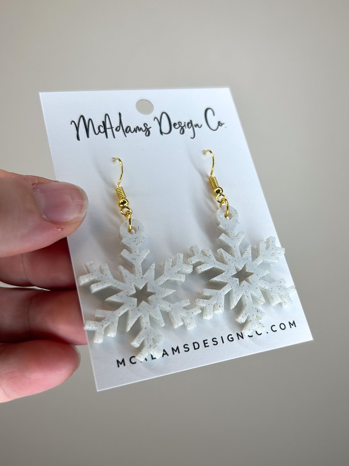 White Glitter Snowflake Acrylic Earrings
