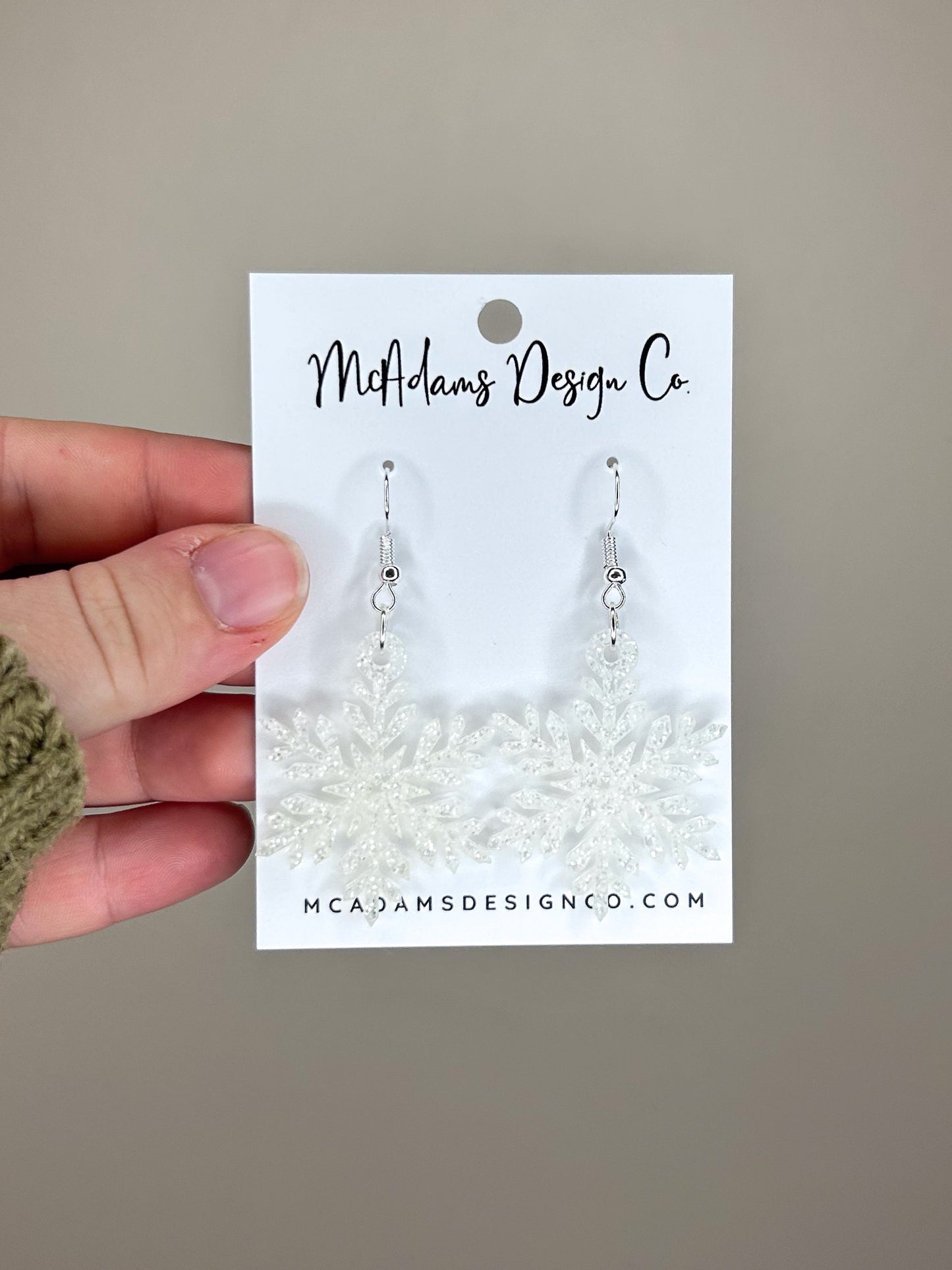Clear Glitter Snowflake Acrylic Earrings