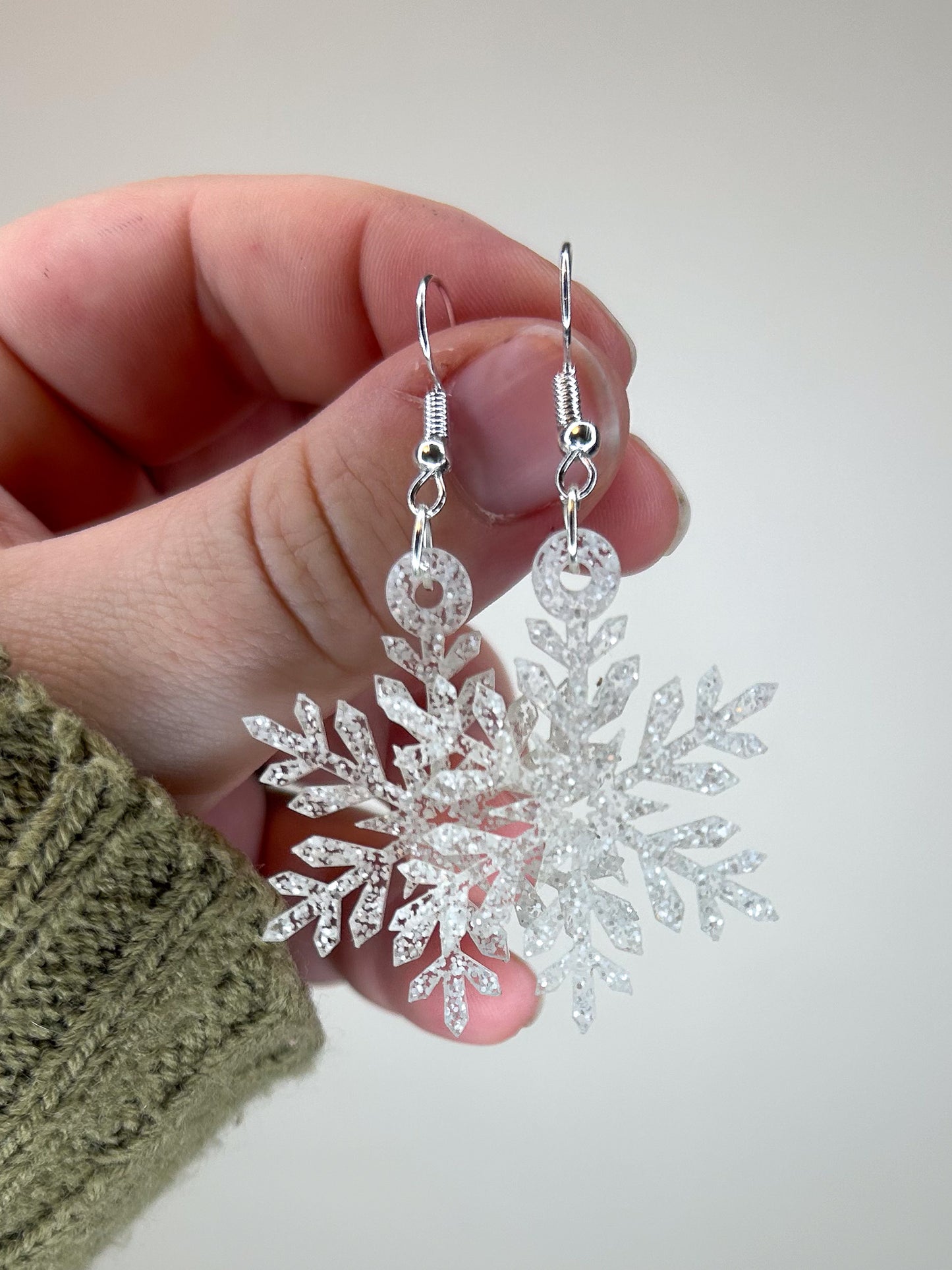 Clear Glitter Snowflake Acrylic Earrings