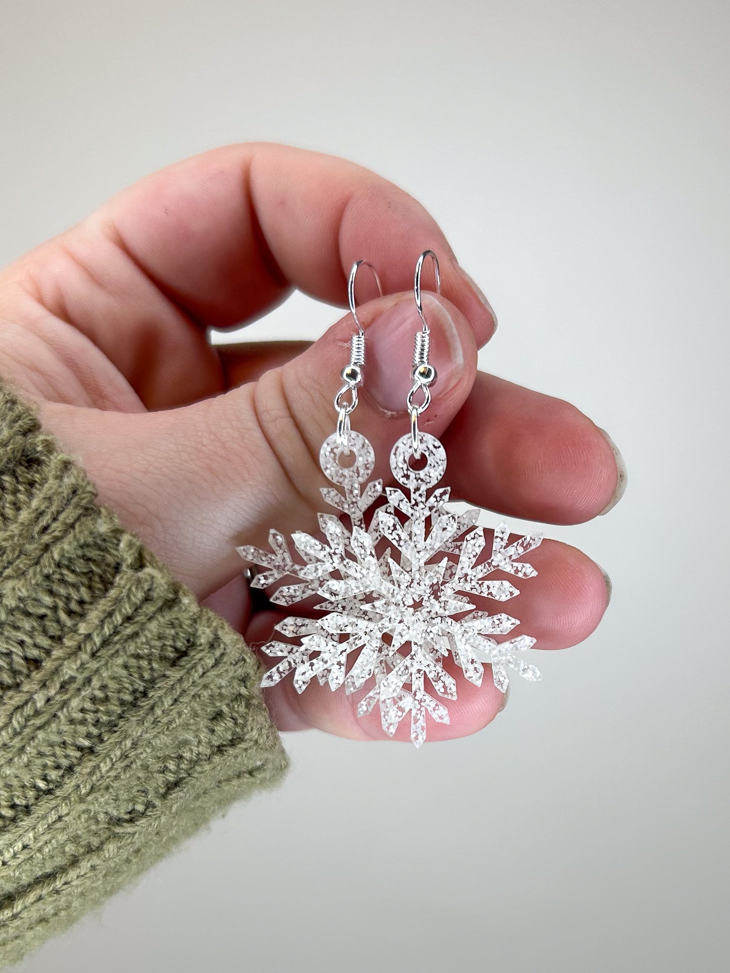 Clear Glitter Snowflake Acrylic Earrings
