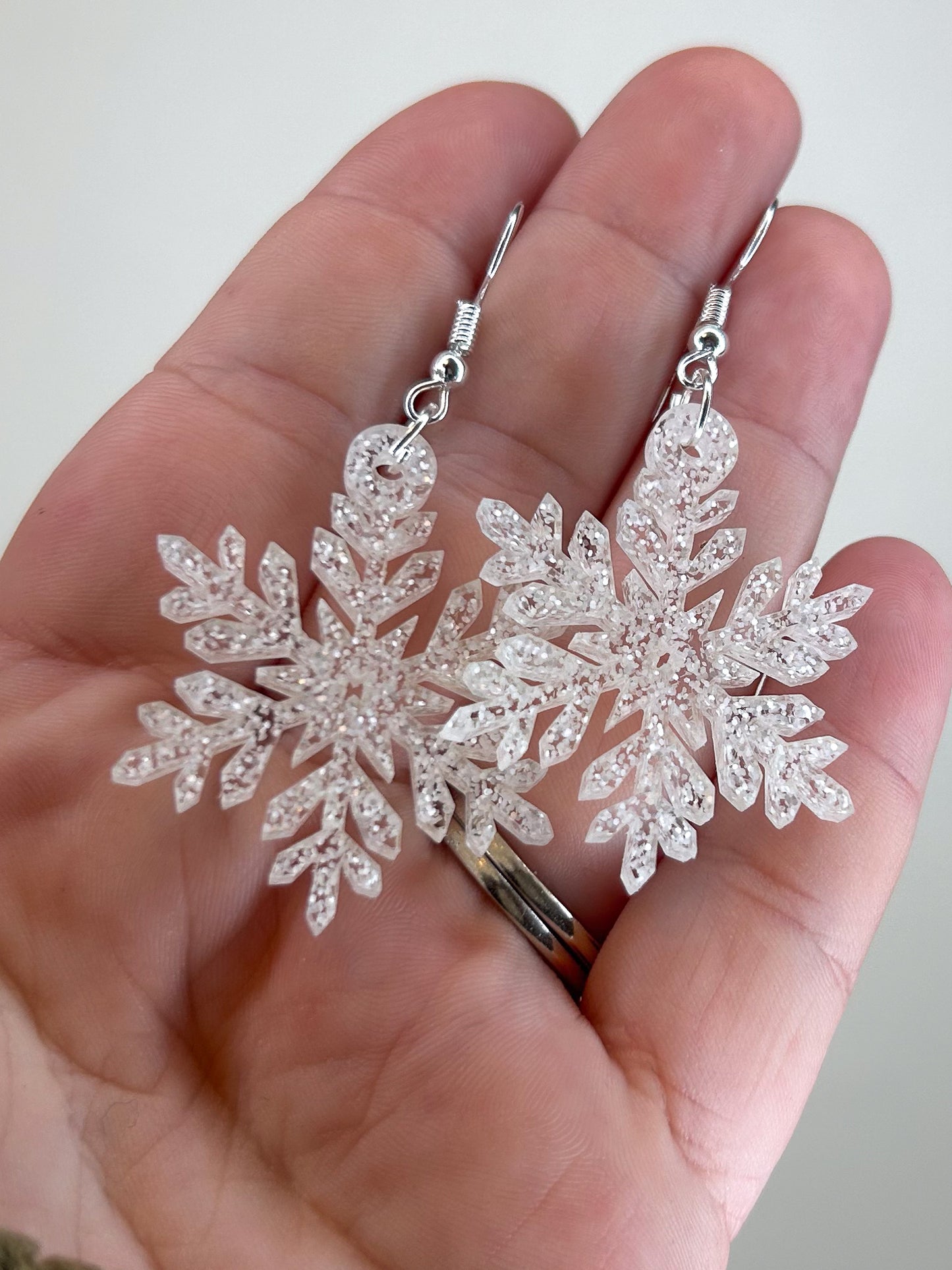 Clear Glitter Snowflake Acrylic Earrings