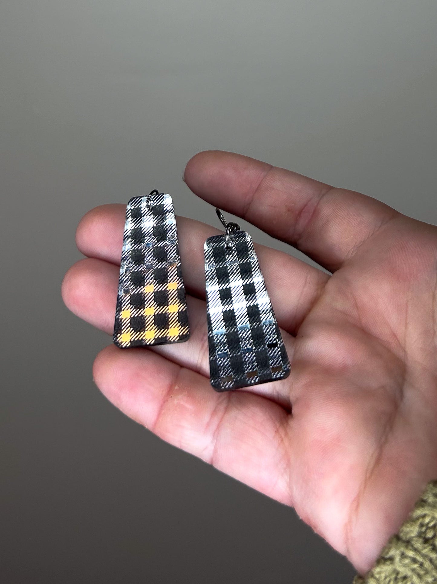 Silver Mirror Buffalo Plaid Acrylic Earrings