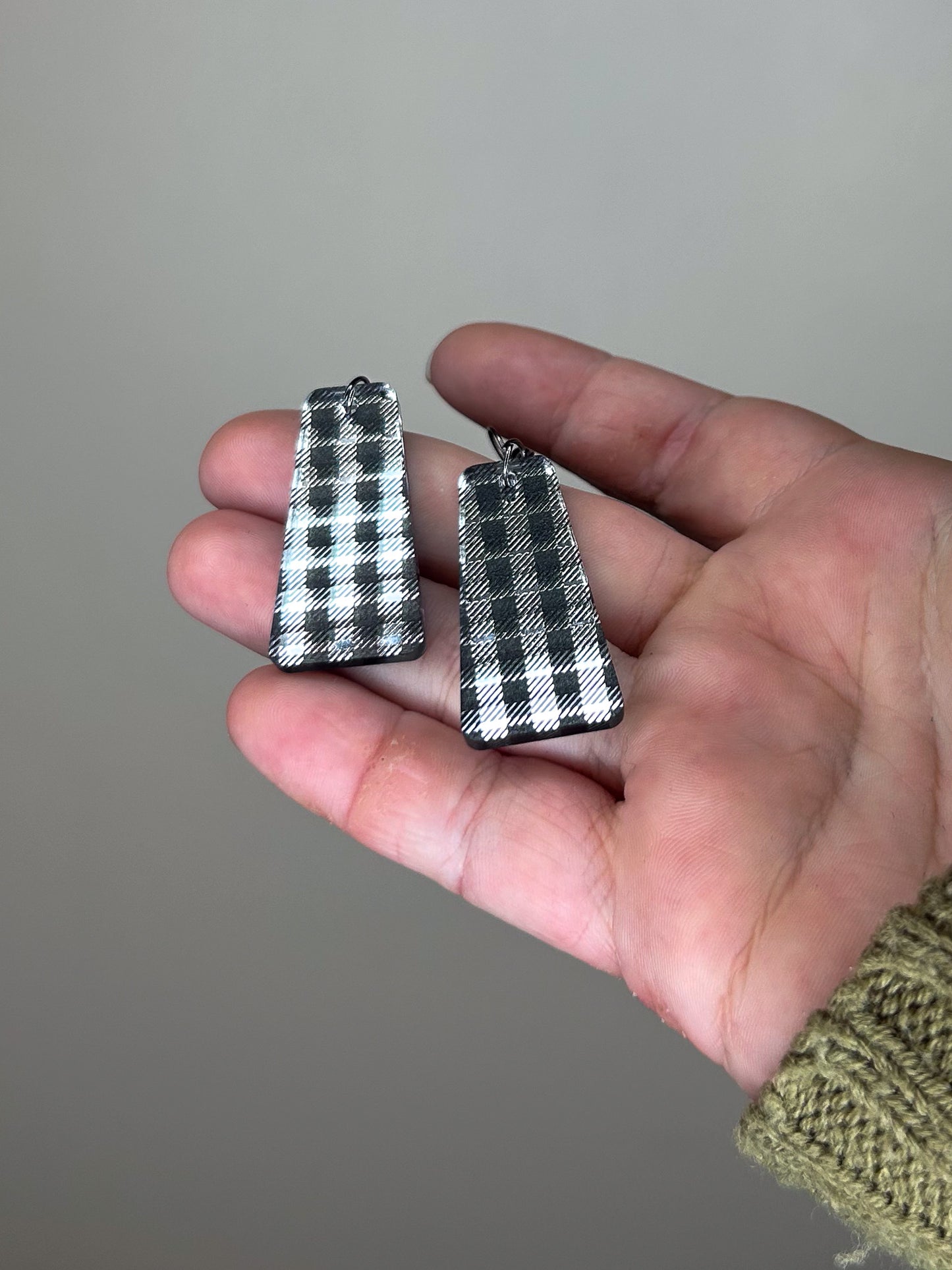 Silver Mirror Buffalo Plaid Acrylic Earrings