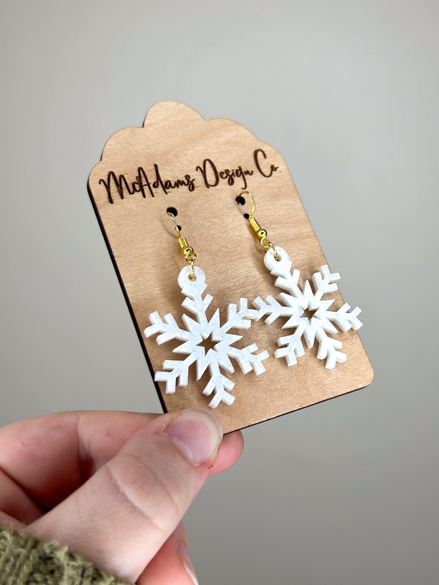 White Glitter Snowflake Acrylic Earrings