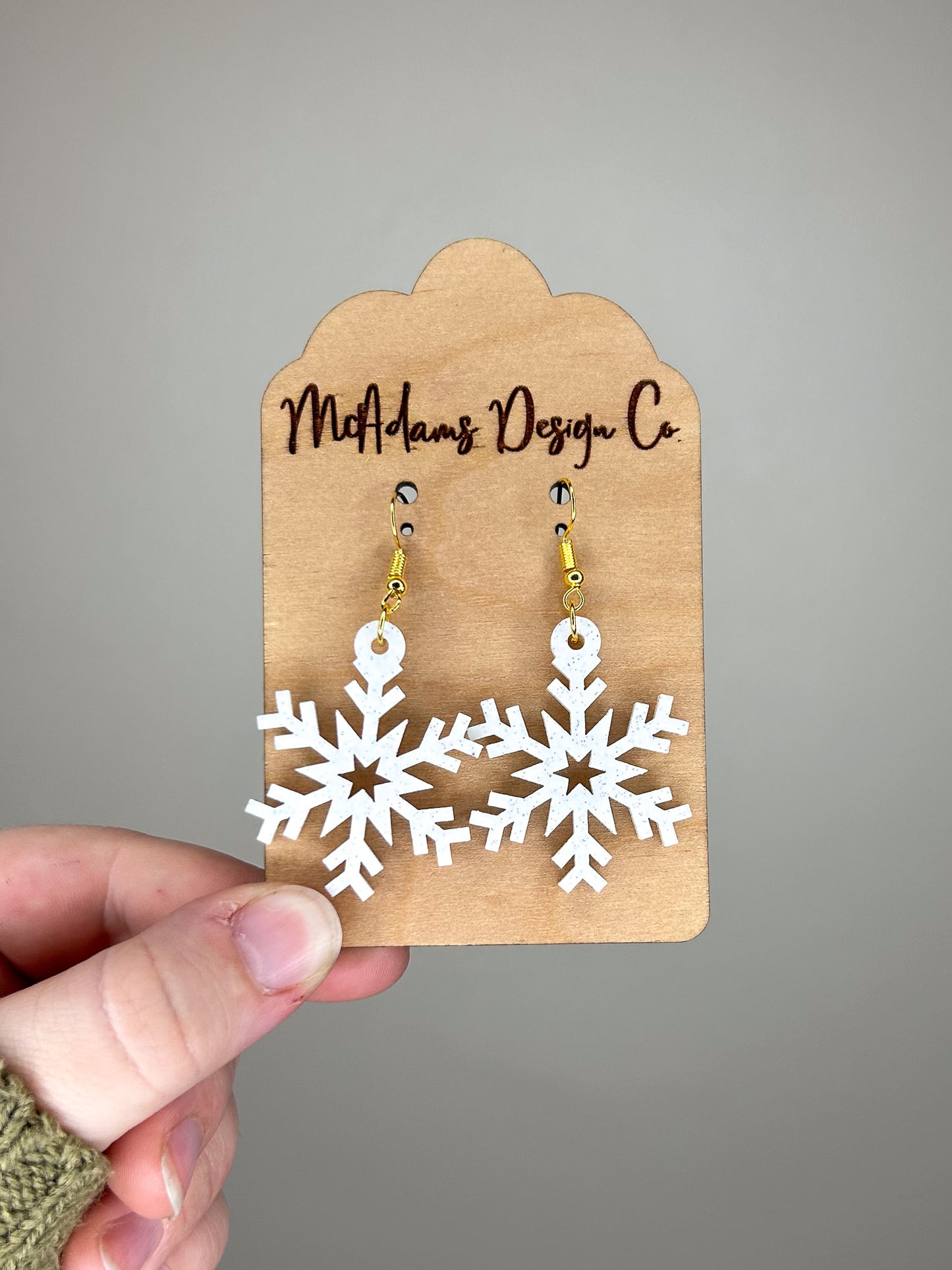White Glitter Snowflake Acrylic Earrings