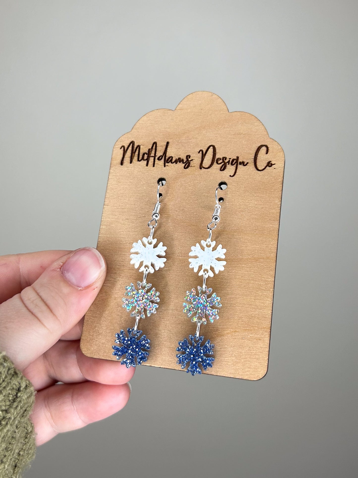 Stacked Glitter Snowflake Acrylic Earrings