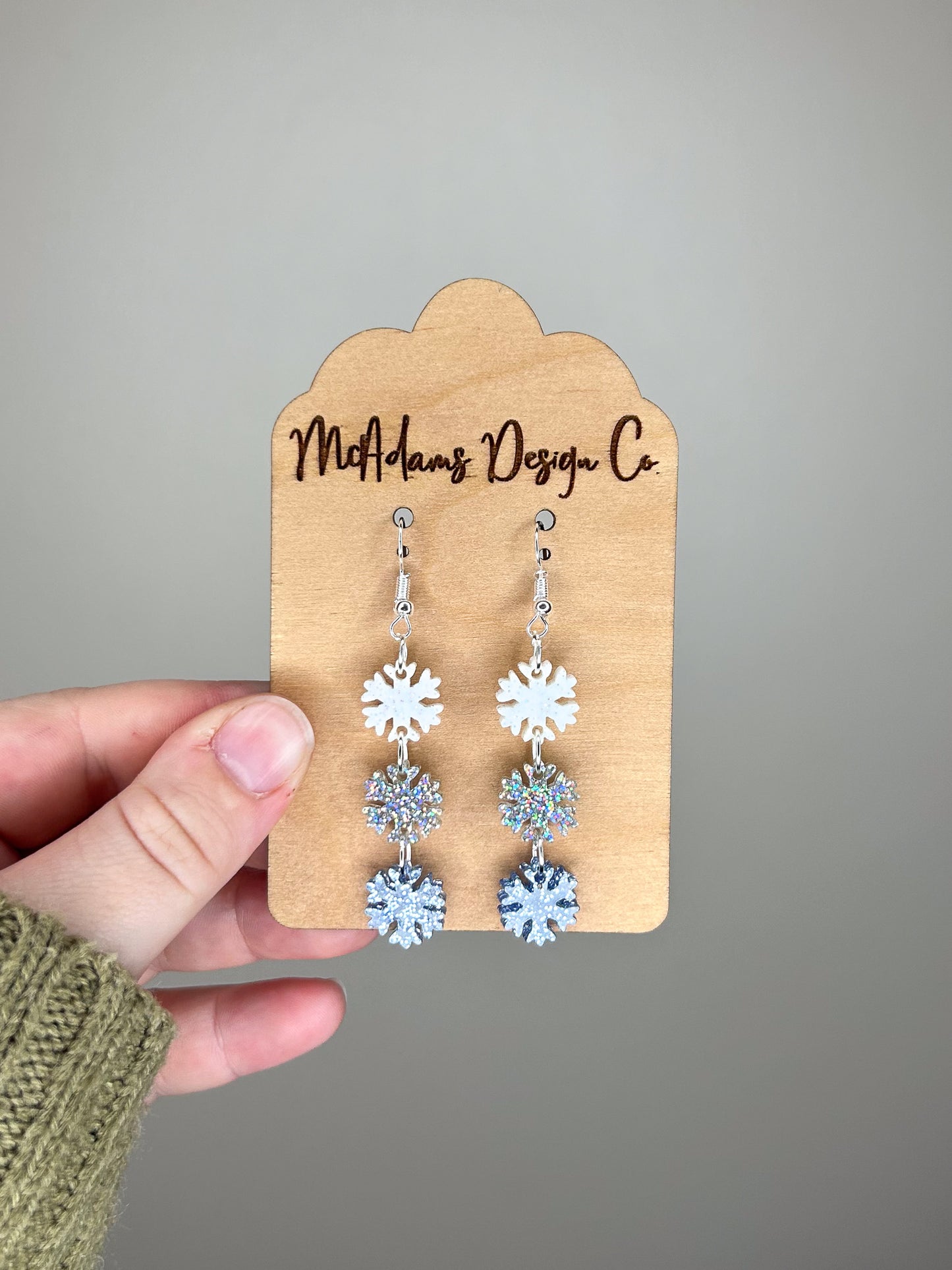 Stacked Glitter Snowflake Acrylic Earrings