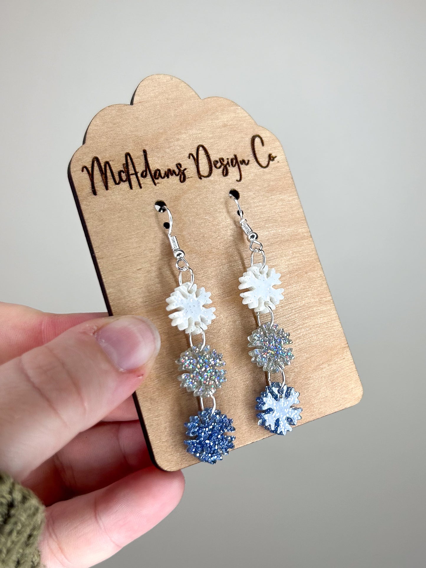Stacked Glitter Snowflake Acrylic Earrings