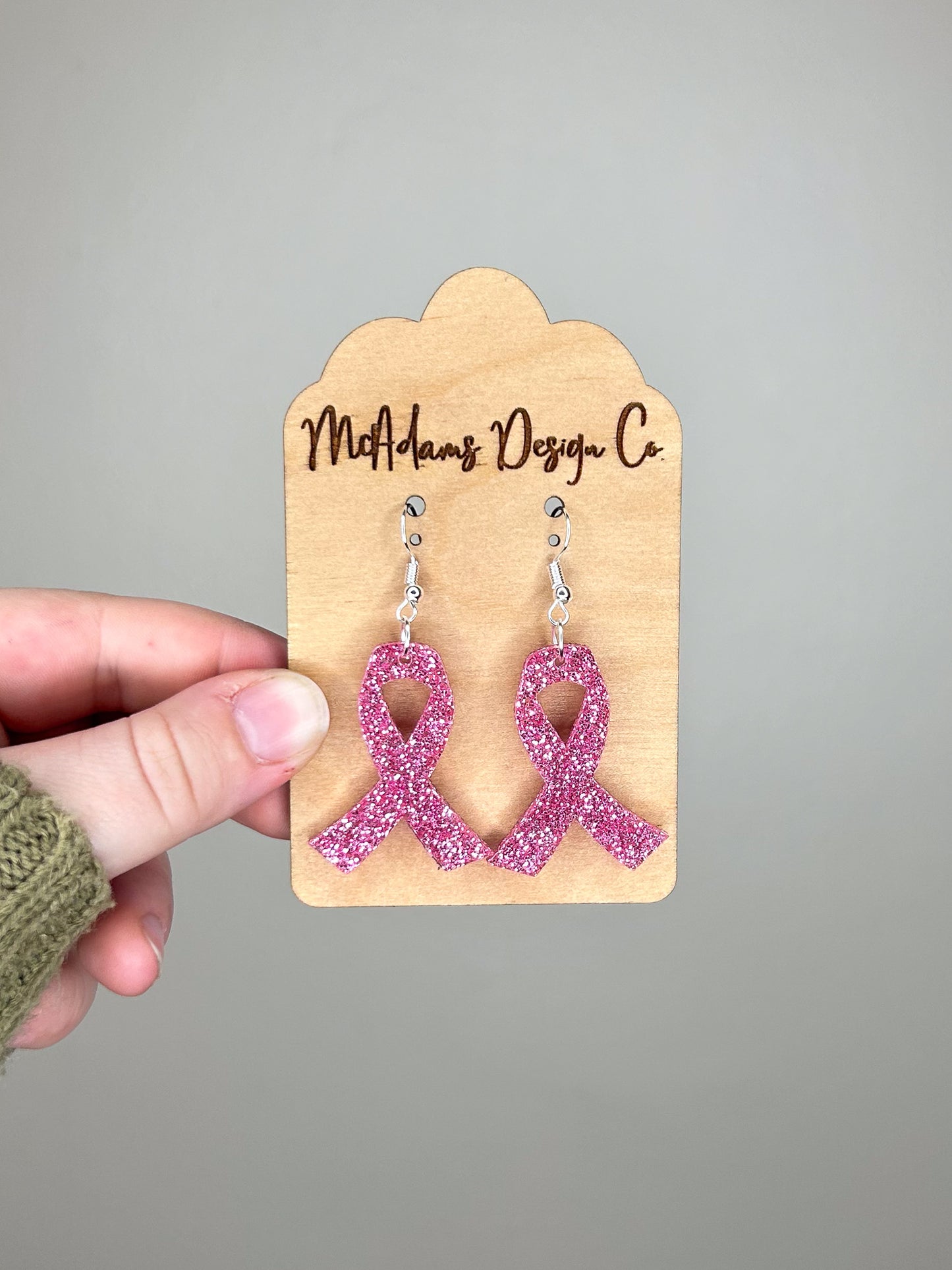 Glitter Breast Cancer Ribbon Acrylic Earrings