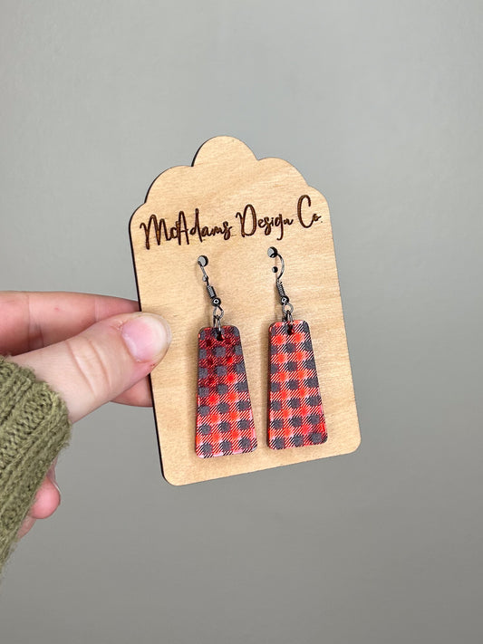 Red Mirror Buffalo Plaid Acrylic Earrings