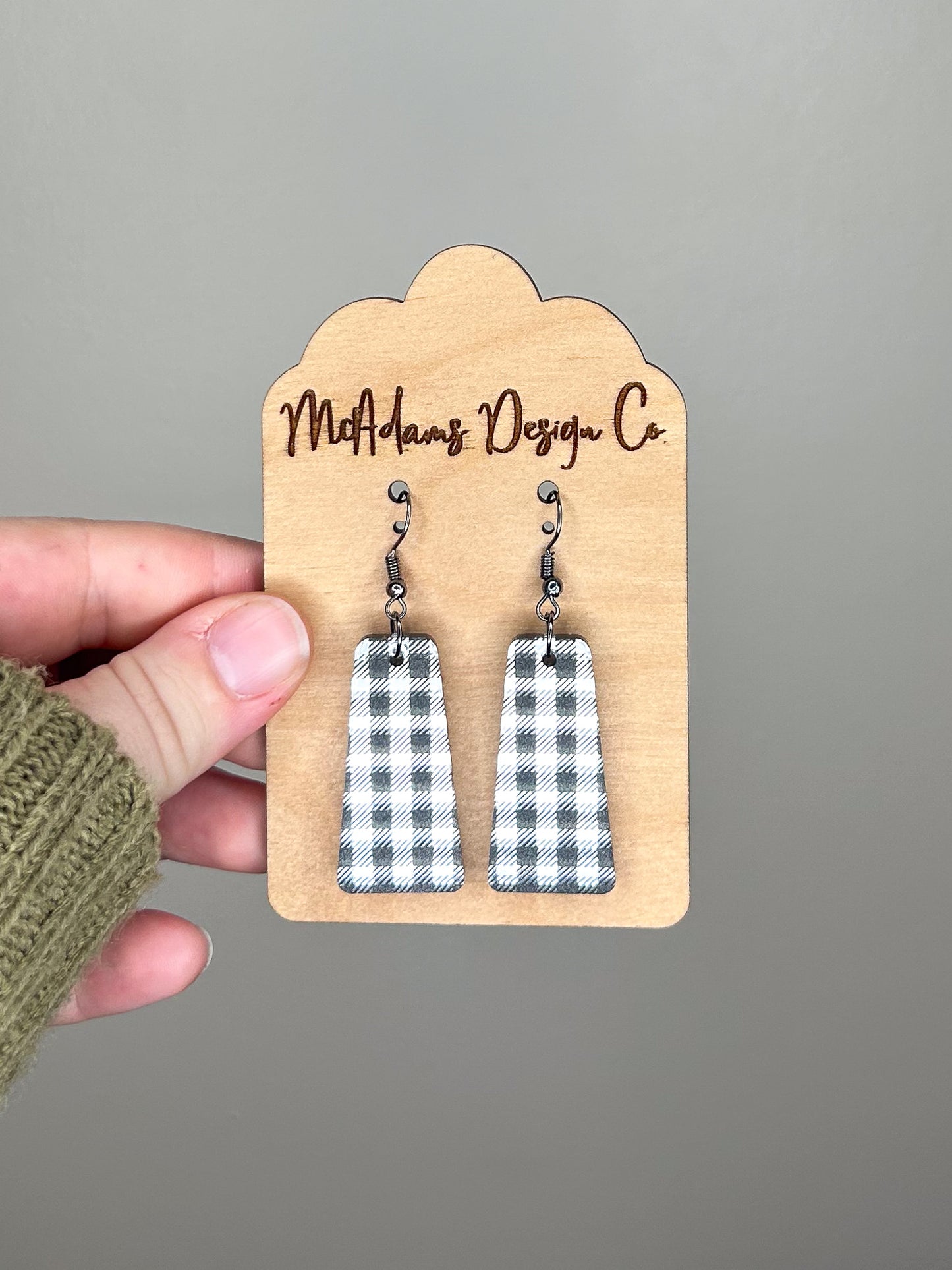 Silver Mirror Buffalo Plaid Acrylic Earrings