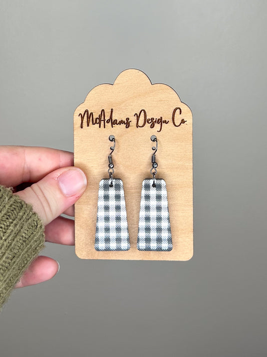 Silver Mirror Buffalo Plaid Acrylic Earrings