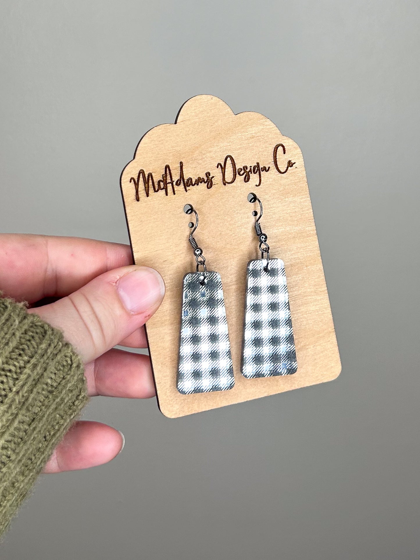 Silver Mirror Buffalo Plaid Acrylic Earrings