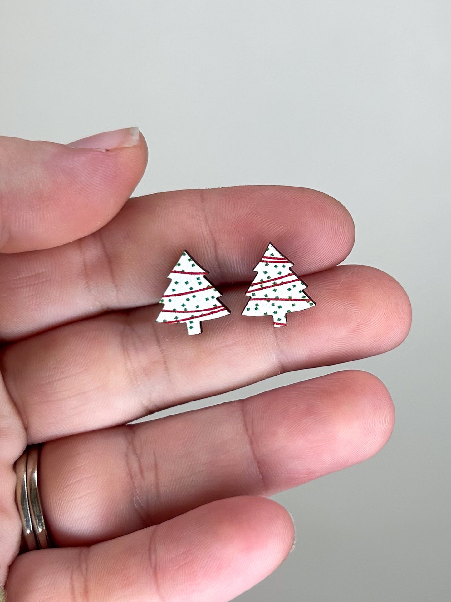 Christmas Tree Cake Wooden Stud Earrings