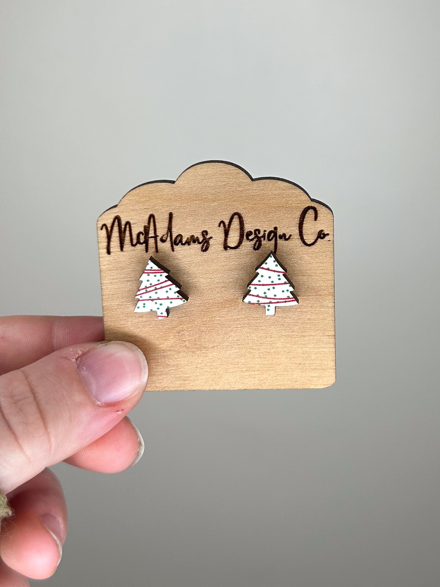 Christmas Tree Cake Wooden Stud Earrings