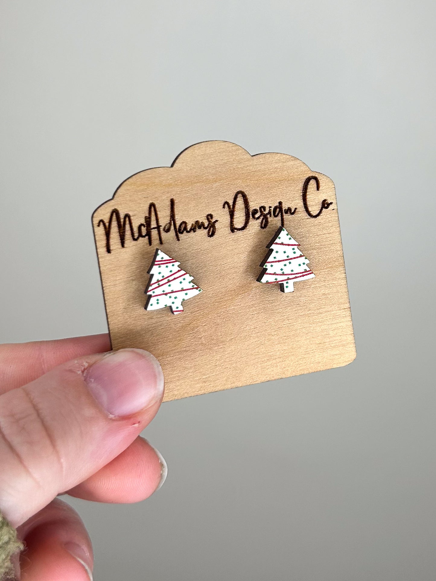 Christmas Tree Cake Wooden Stud Earrings