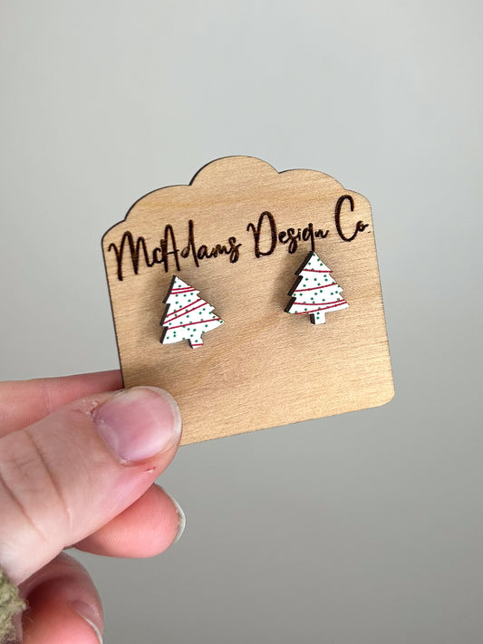 Christmas Tree Cake Wooden Stud Earrings