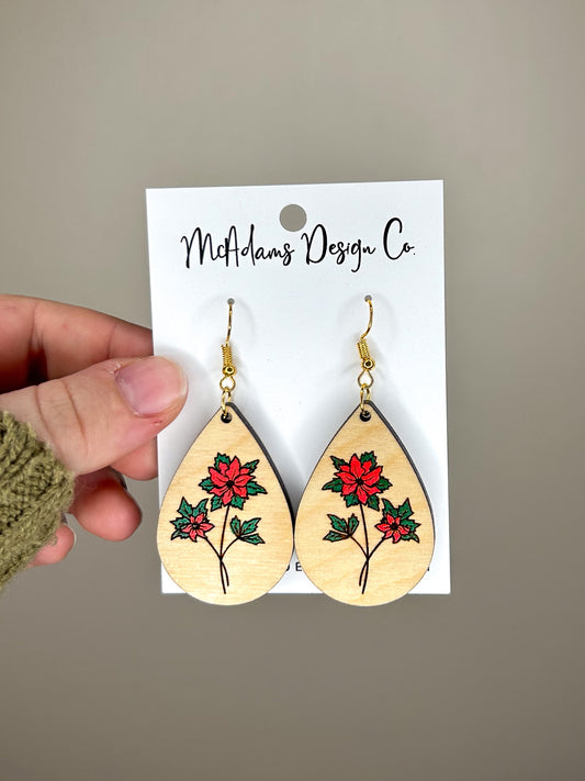 Poinsettia Wooden Earrings