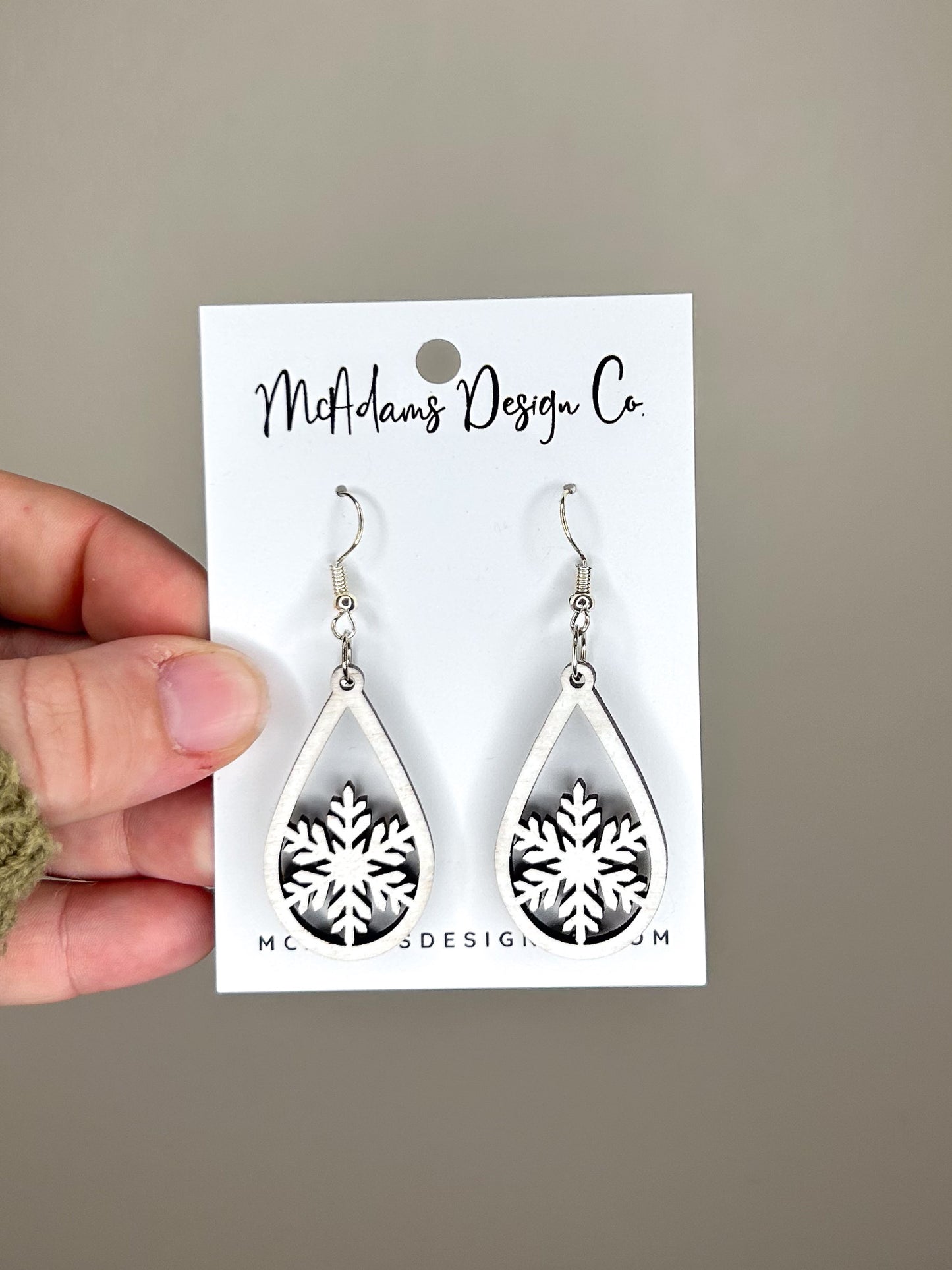 Snow Flake Wooden Earrings