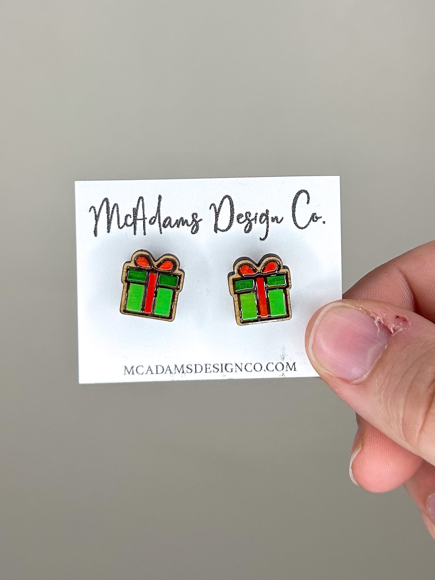Gift Box Wooden Stud Earrings