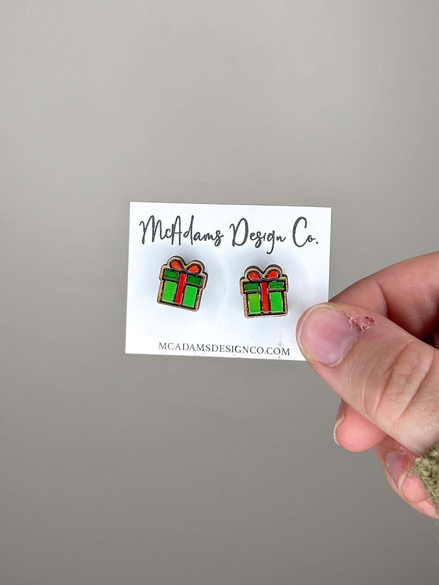 Gift Box Wooden Stud Earrings