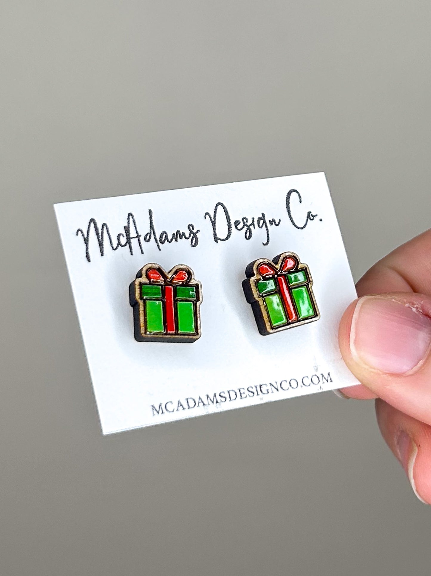 Gift Box Wooden Stud Earrings