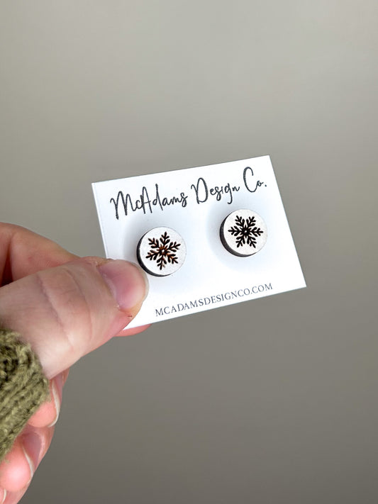 Snowflake Wooden Stud Earrings
