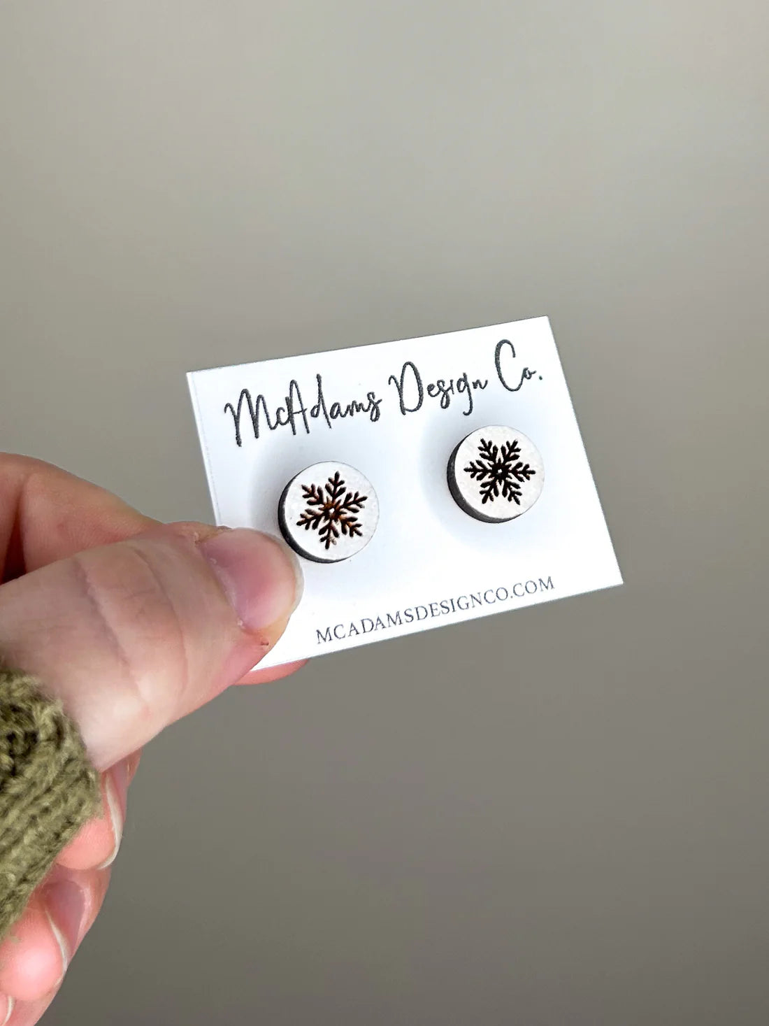 Wooden Snowflake Studs (5 Pairs)