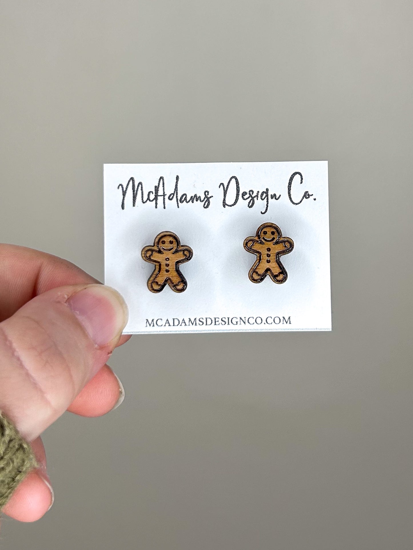 Gingerbread Man Wooden Stud Earrings