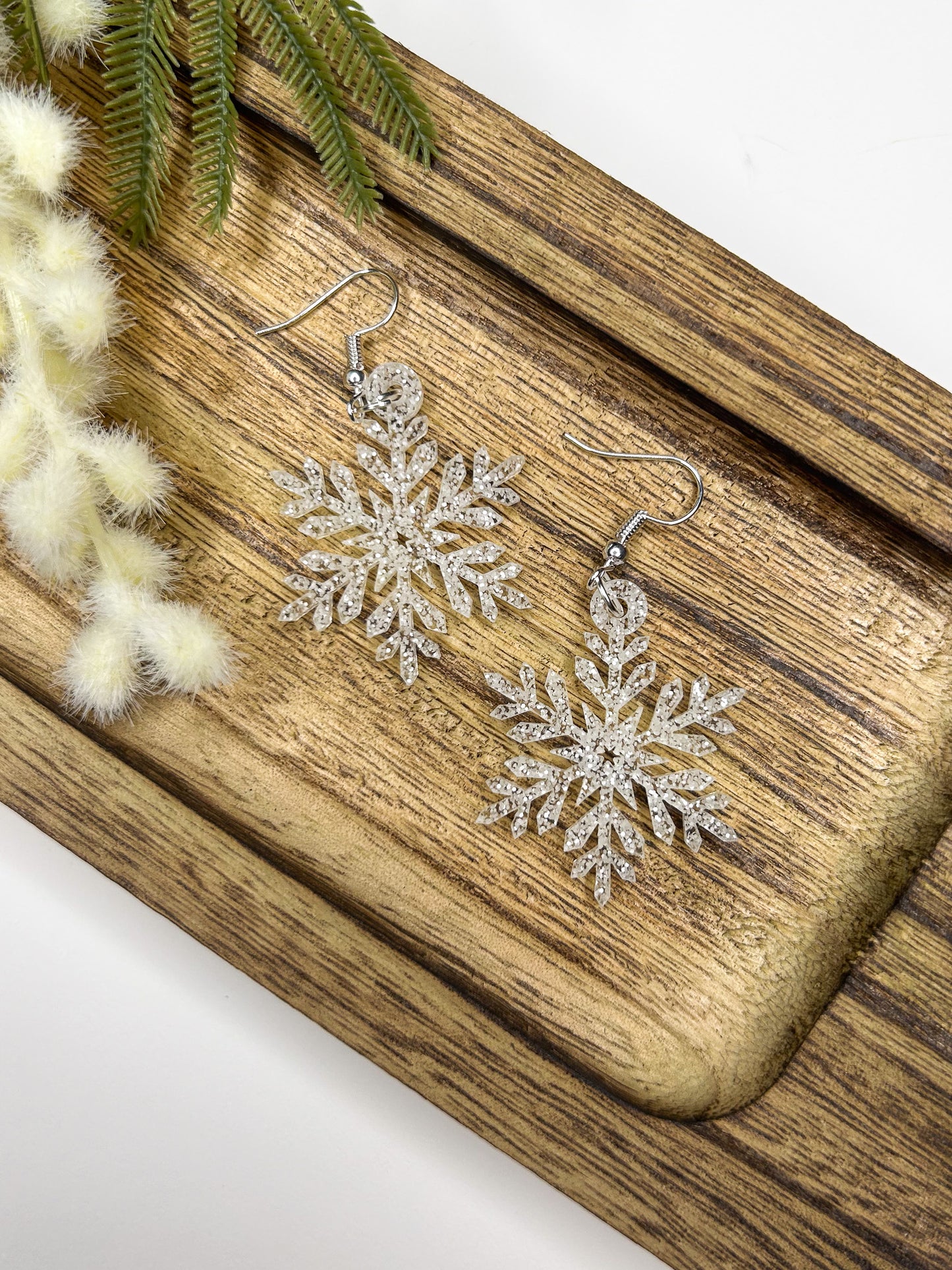 Clear Glitter Snowflake Acrylic Earrings