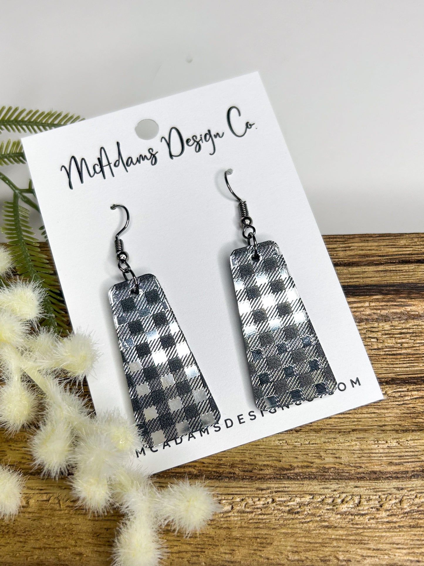 Silver Mirror Buffalo Plaid Acrylic Earrings