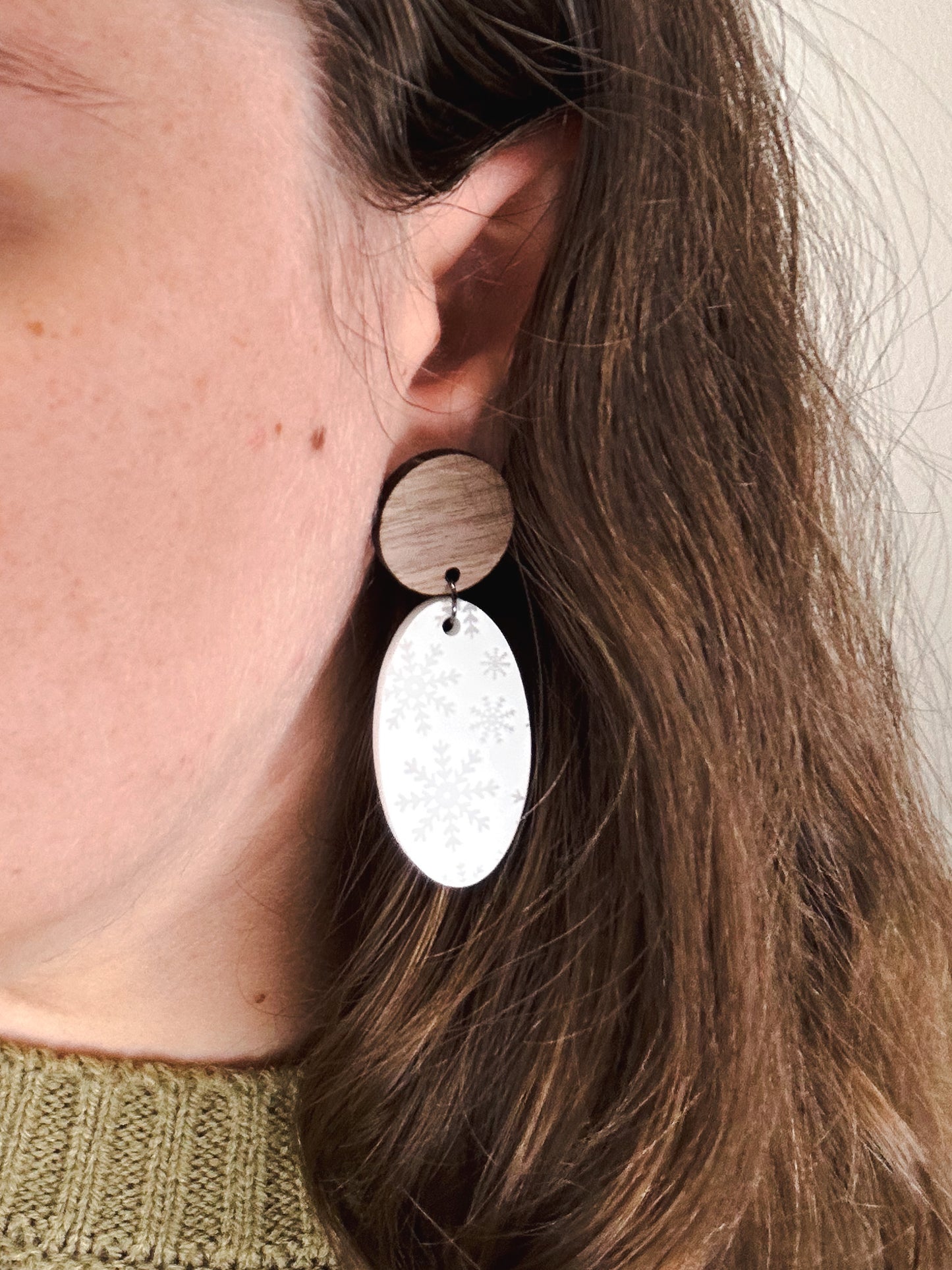 Wood & Snow Acrylic Earrings