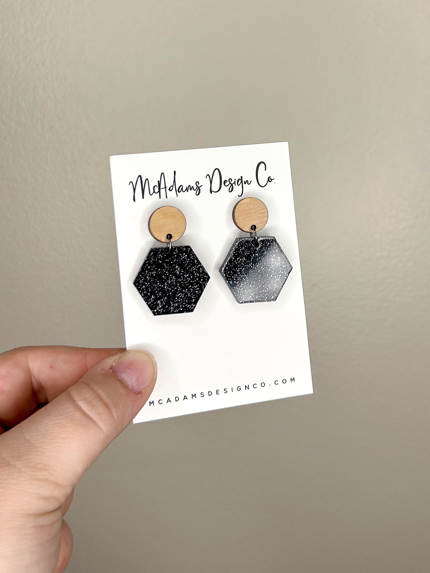 Black Glitter Hexagon Earrings