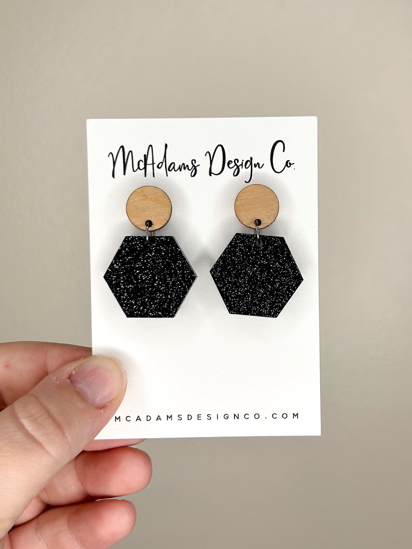 Black Glitter Hexagon Earrings