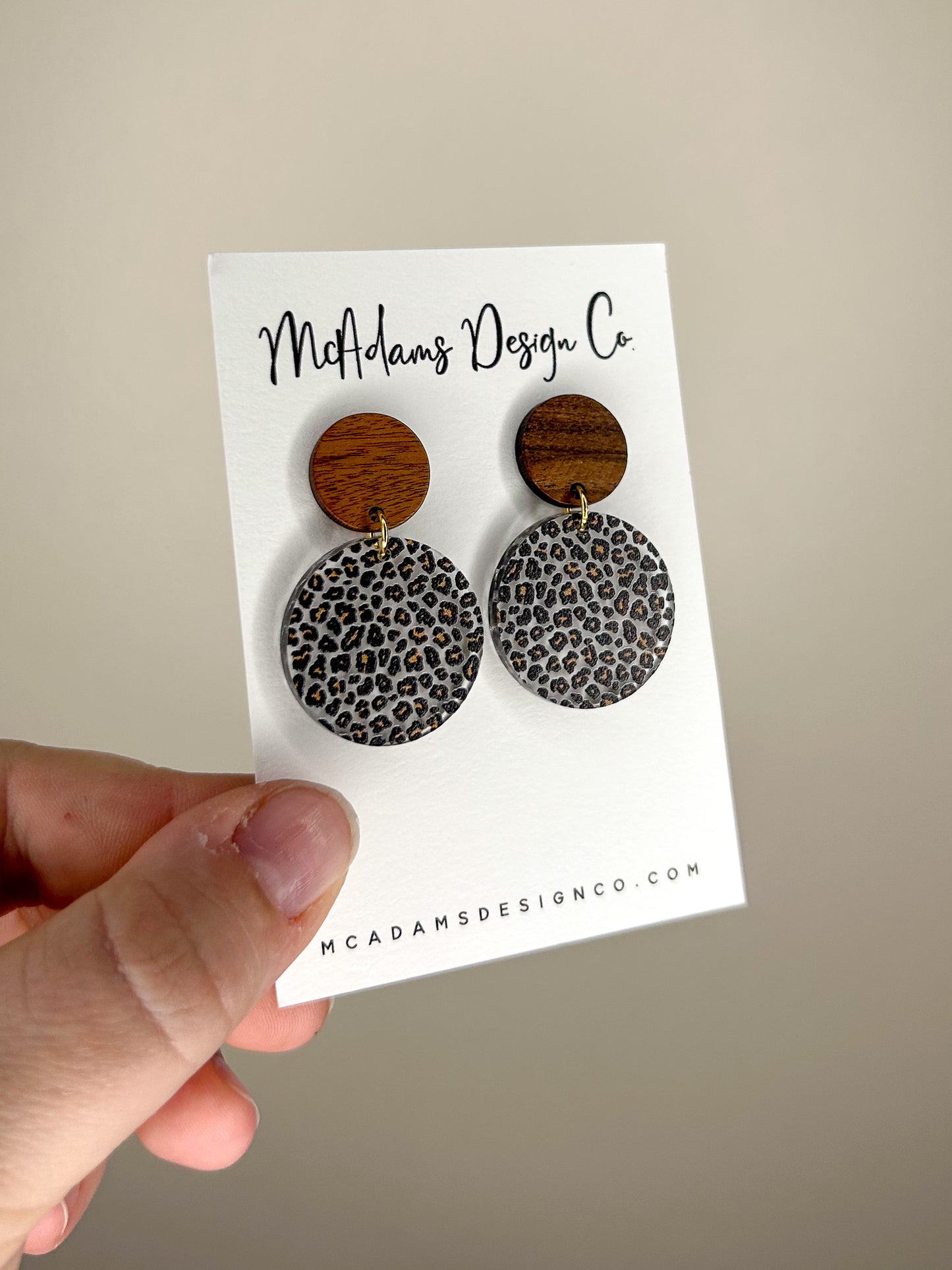 Small Wood & Cheetah Earrings