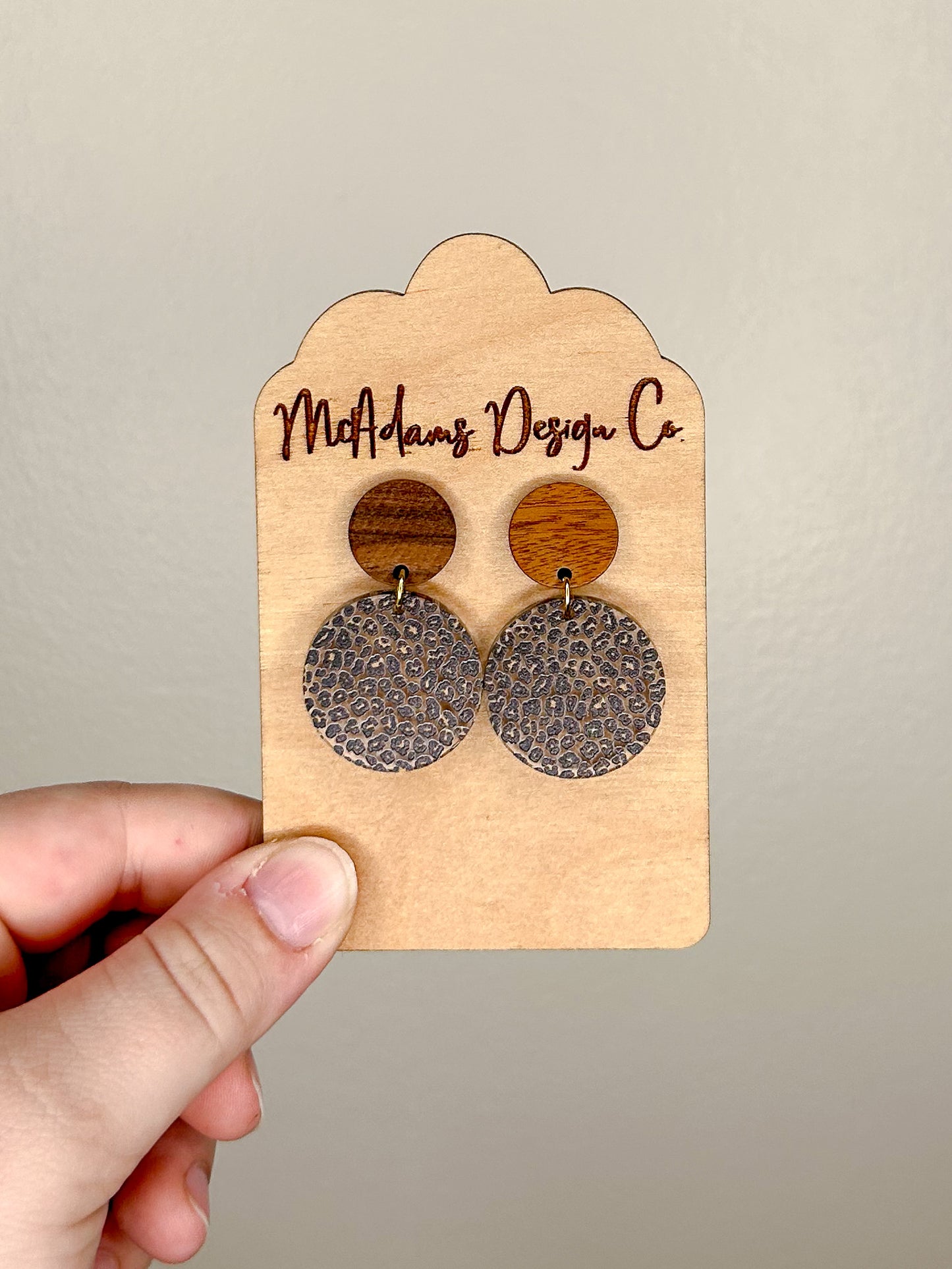 Small Wood & Cheetah Earrings