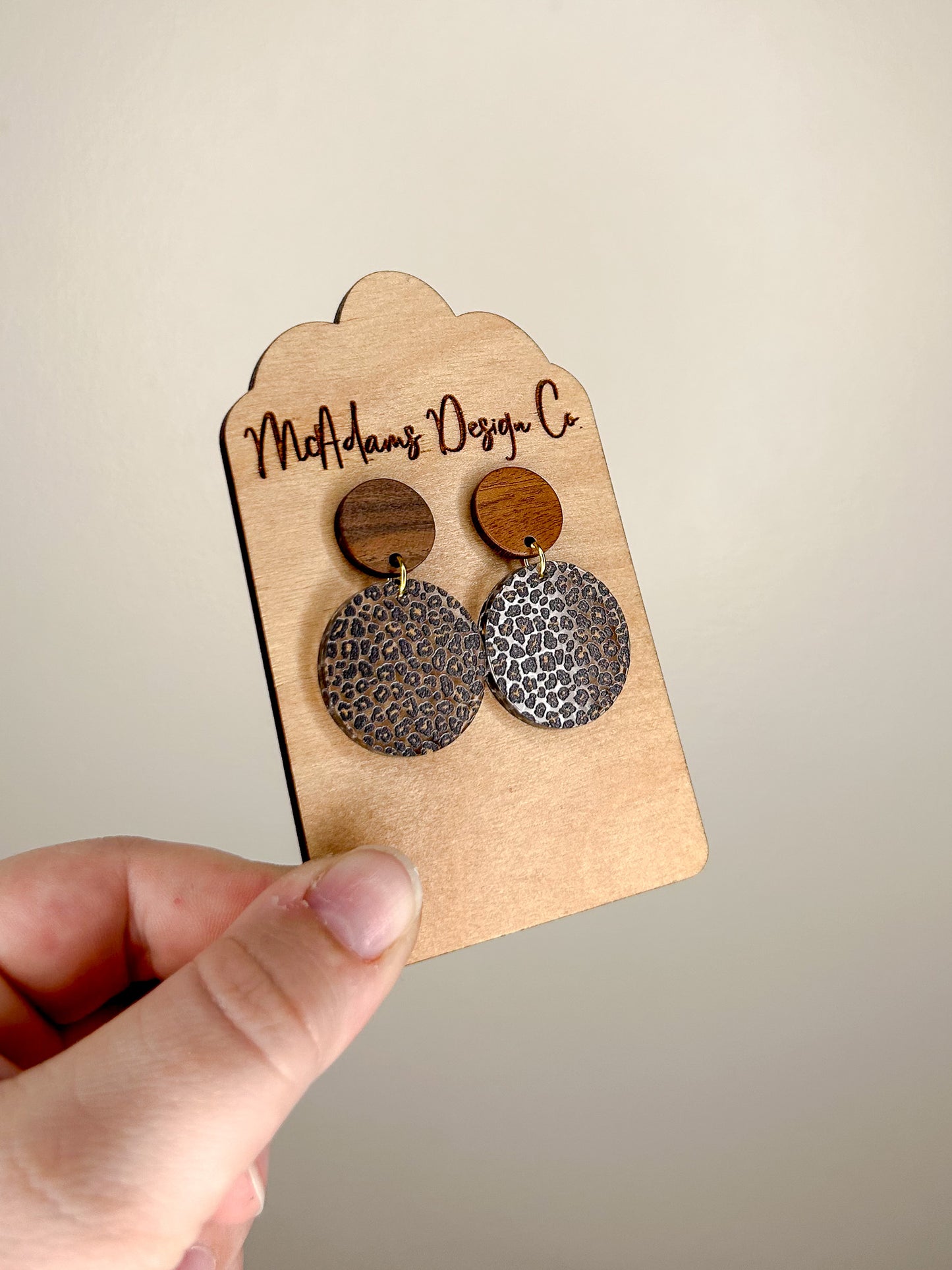 Small Wood & Cheetah Earrings