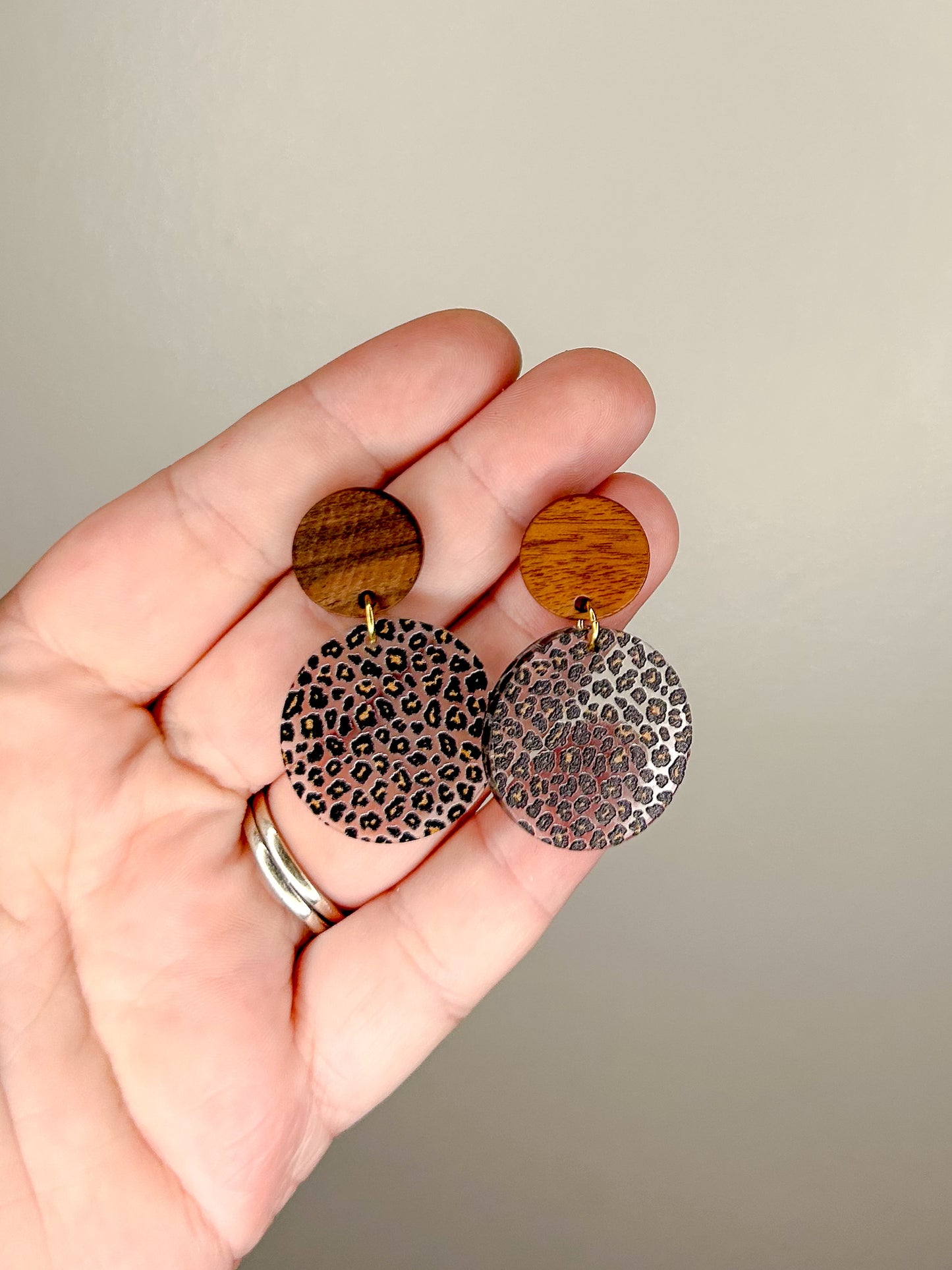 Small Wood & Cheetah Earrings
