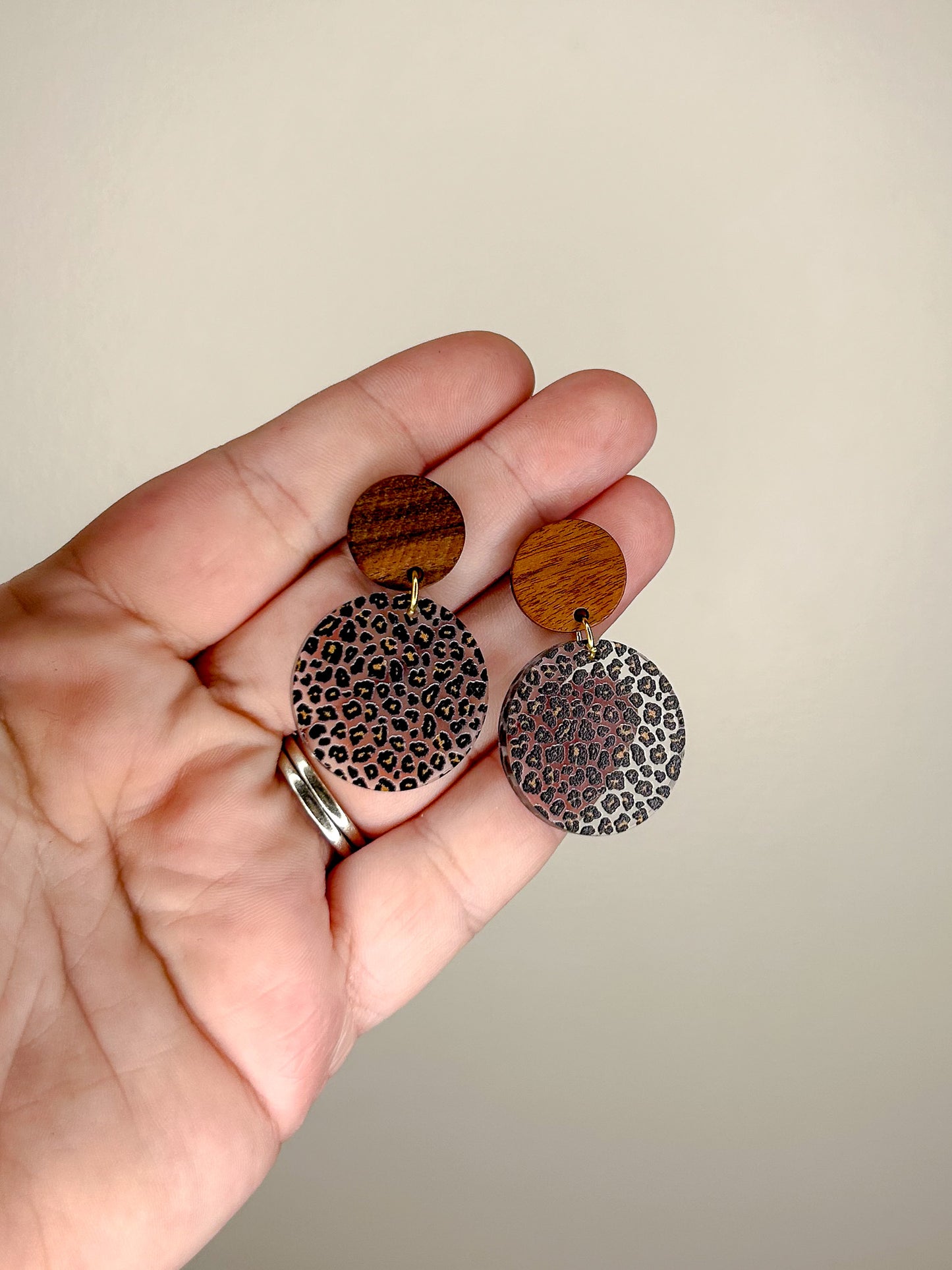 Small Wood & Cheetah Earrings