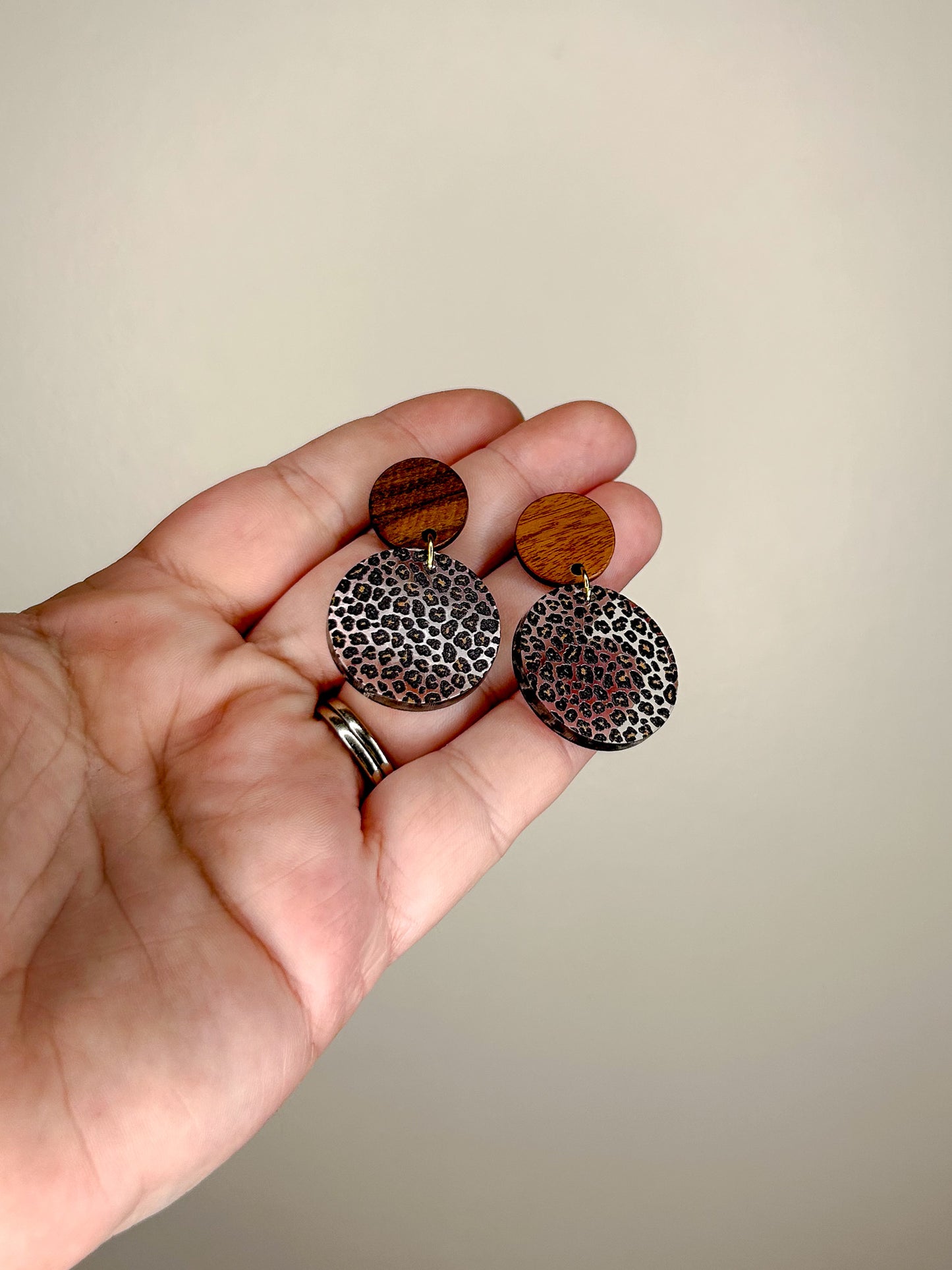 Small Wood & Cheetah Earrings
