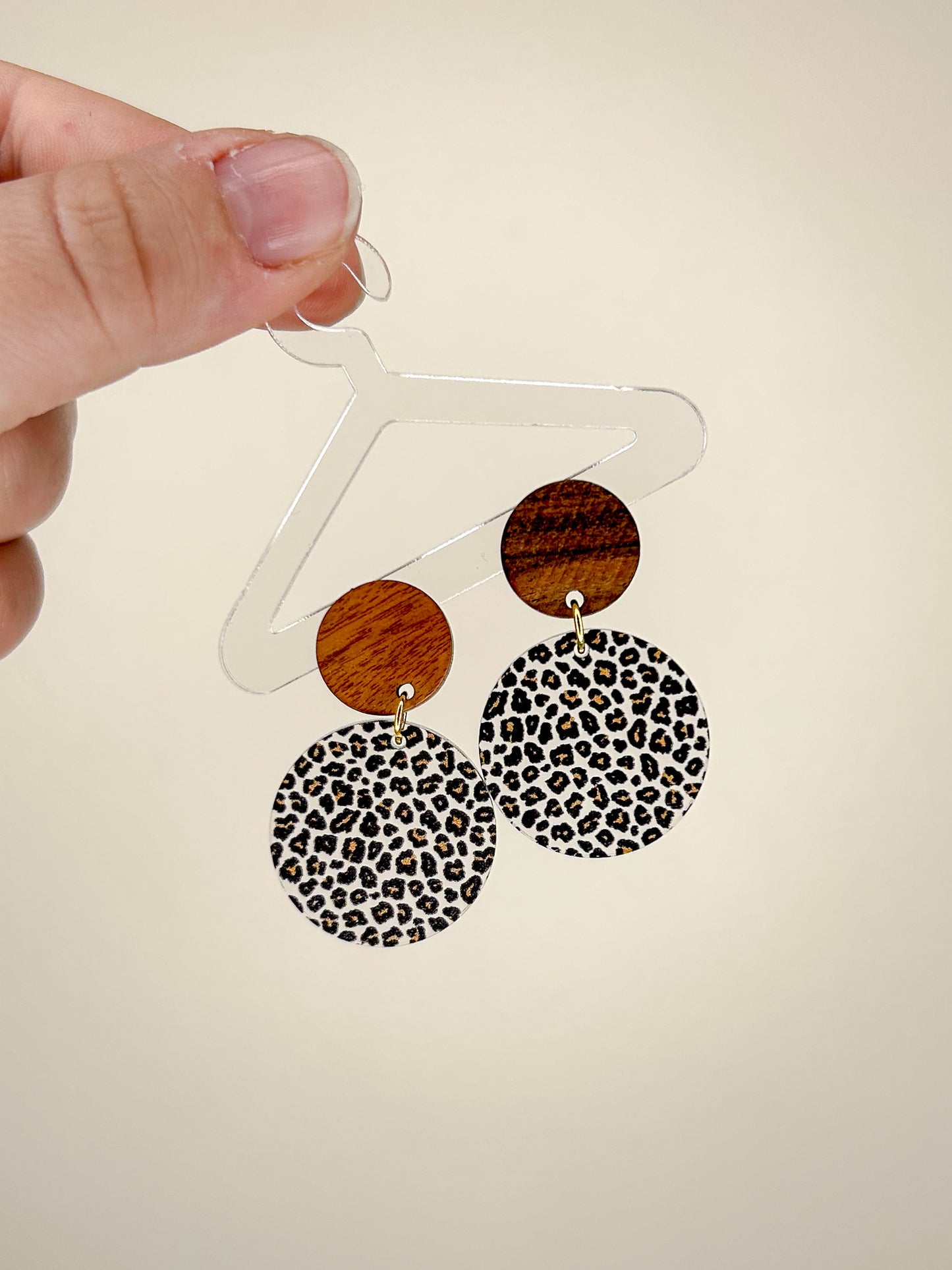 Small Wood & Cheetah Earrings