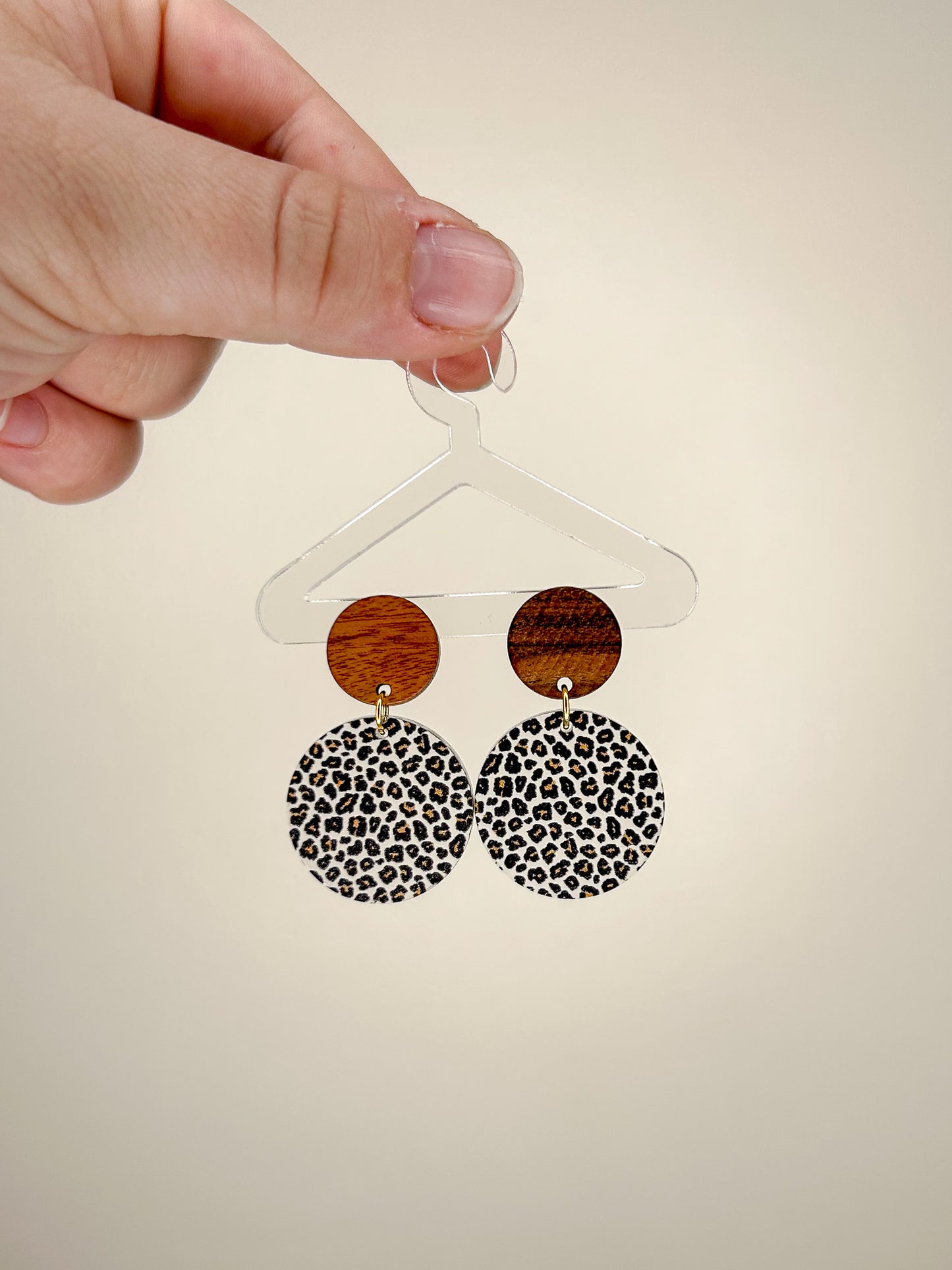 Small Wood & Cheetah Earrings