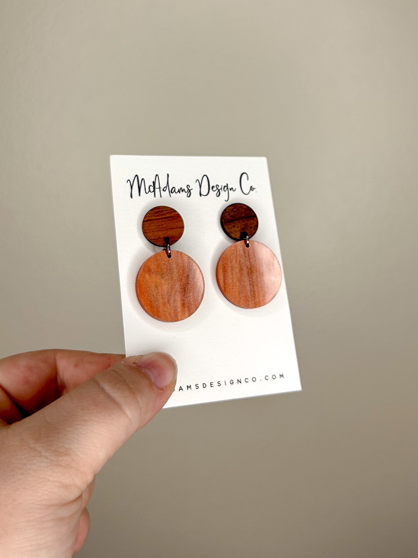 Small Wood & Orange Pearl Earrings