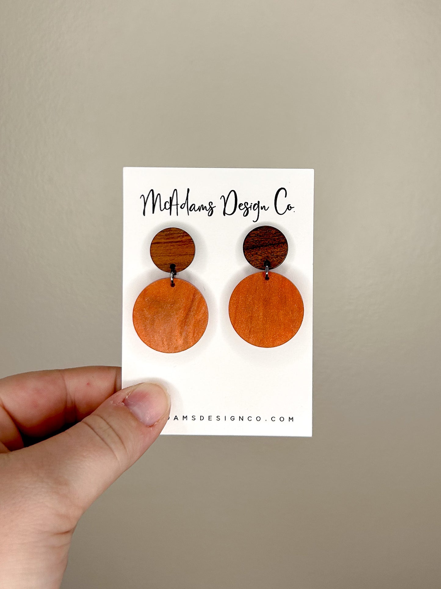 Small Wood & Orange Pearl Earrings