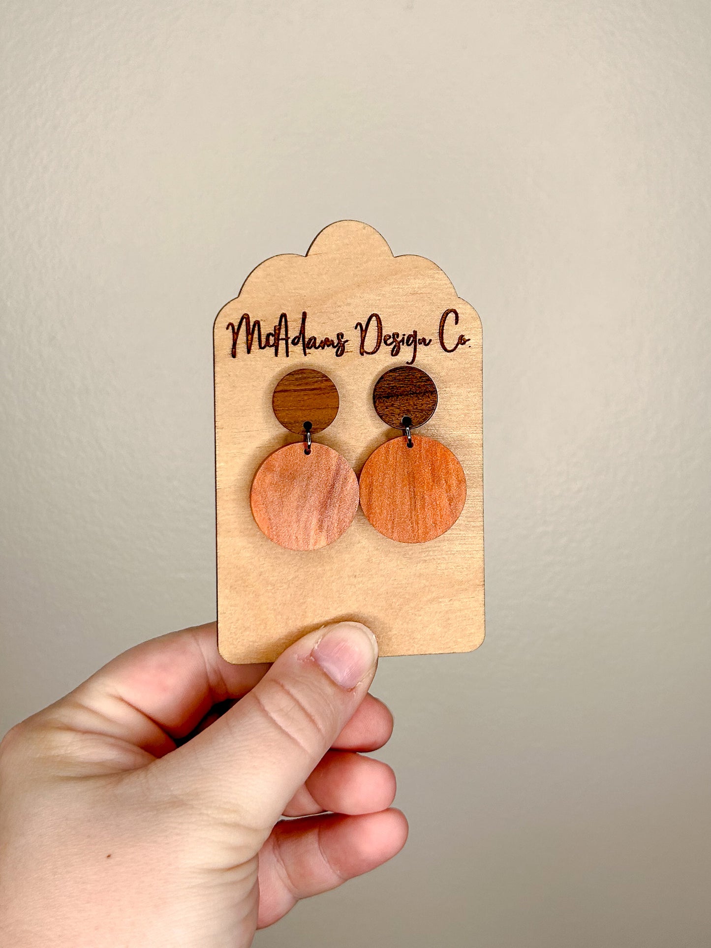 Small Wood & Orange Pearl Earrings