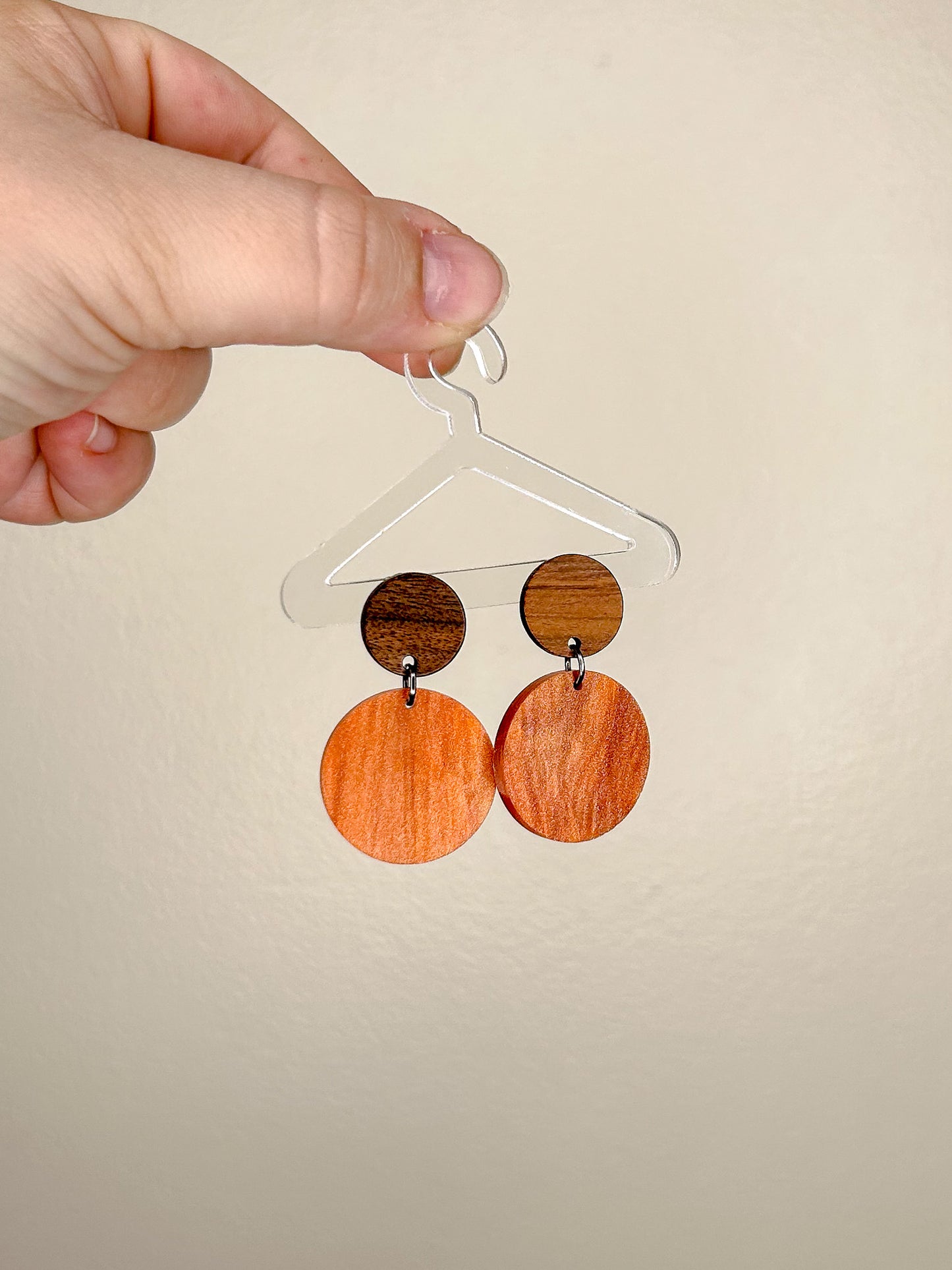 Small Wood & Orange Pearl Earrings
